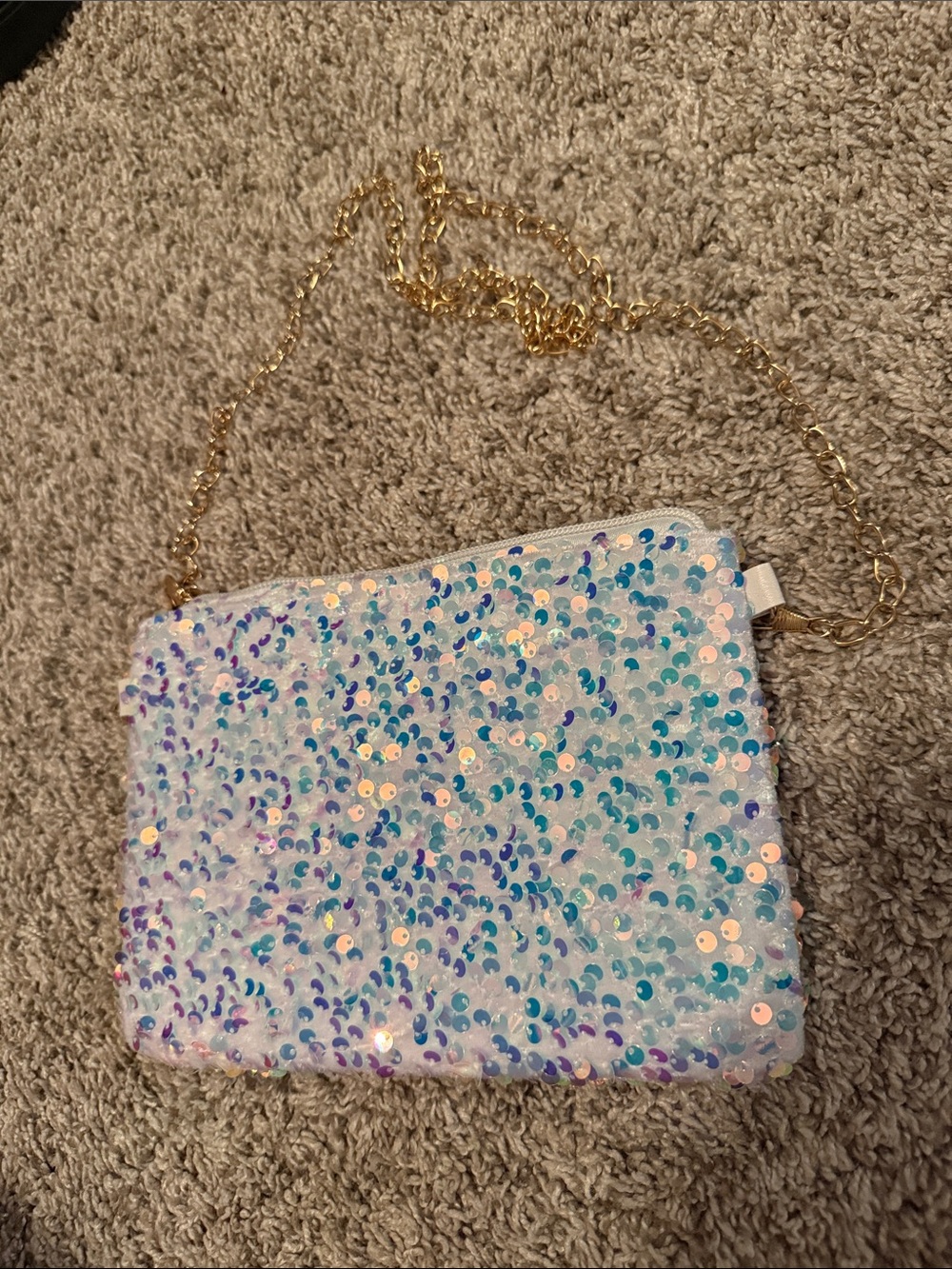 Sequin Chain Crossbody Bag - Iridescent White